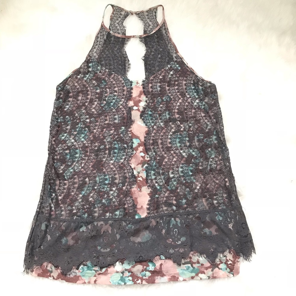 Anthropologie Lace Floral Top Size L Halter Top